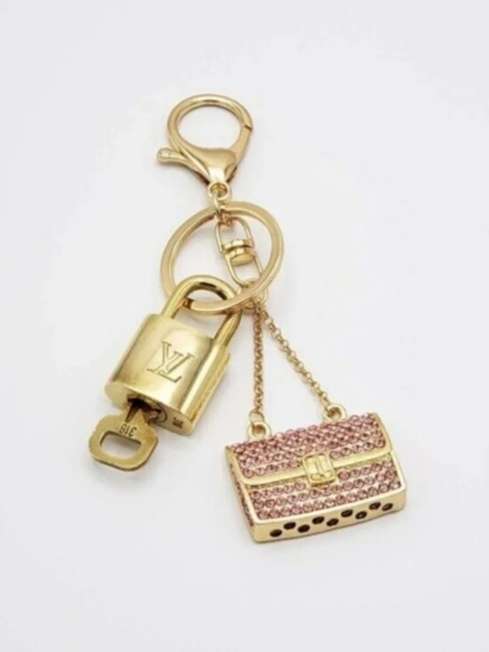Authentic LV Gold Padlock & Key 🔑 Designer Bag Charm w/ Unbranded Bag Keychain